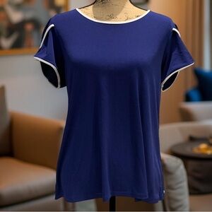 Banana Republic Short Sleeve Blouse Top with White Trim L